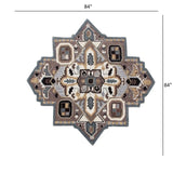 7' Gray and Beige Medallion Area Rug - Homeroots