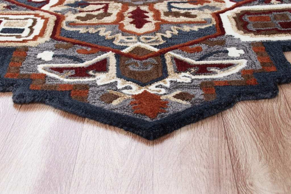 5’ Maroon and Gray Medallion Area Rug - Homeroots - Flyclothing LLC