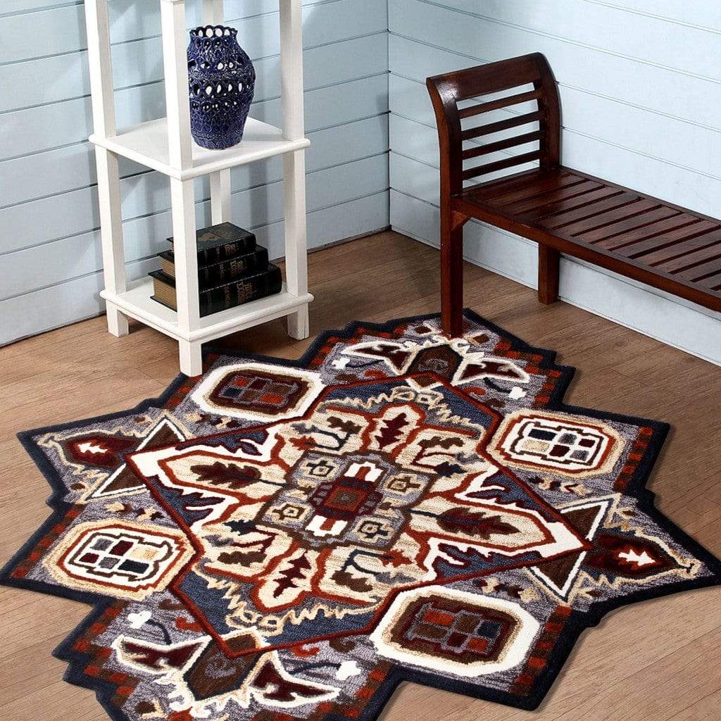 5’ Maroon and Gray Medallion Area Rug - Homeroots - Flyclothing LLC