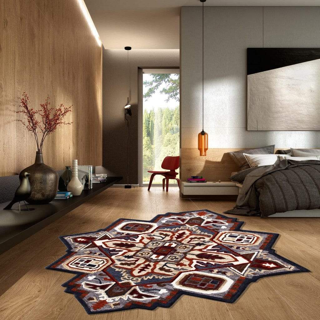5’ Maroon and Gray Medallion Area Rug - Homeroots - Flyclothing LLC