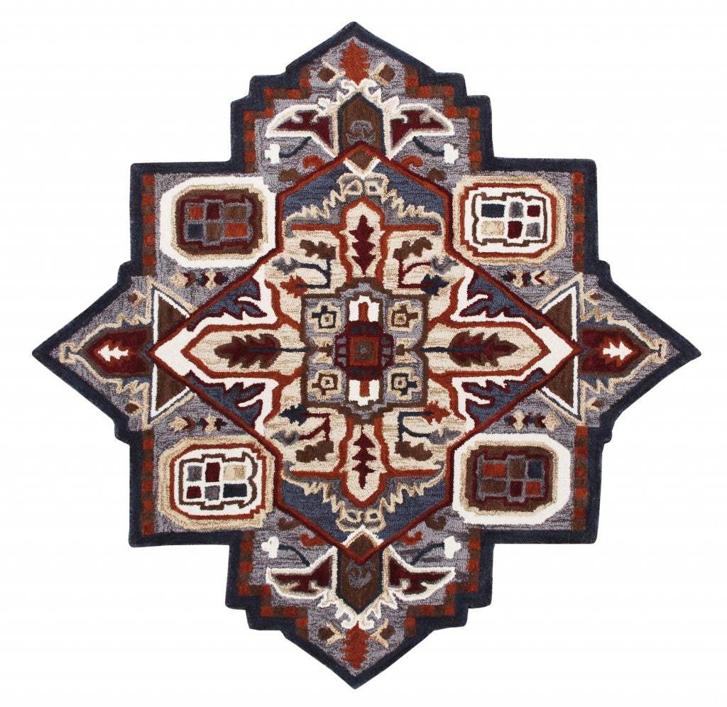7' Maroon and Gray Medallion Area Rug - Homeroots - Flyclothing LLC