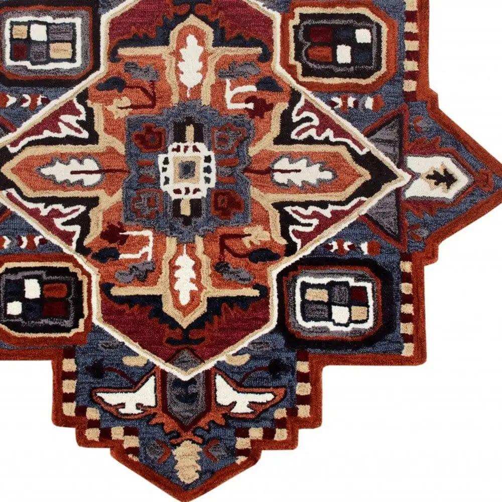 5’ Maroon and Blue Medallion Area Rug - Homeroots - Flyclothing LLC