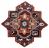 5’ Maroon and Blue Medallion Area Rug - Homeroots