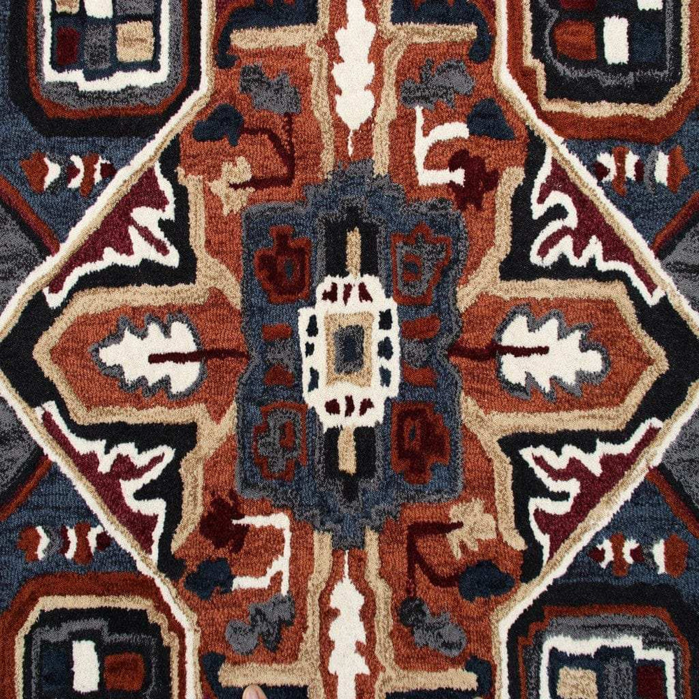 5’ Maroon and Blue Medallion Area Rug - Homeroots - Flyclothing LLC