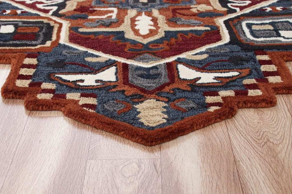 5’ Maroon and Blue Medallion Area Rug - Homeroots - Flyclothing LLC
