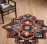 5’ Maroon and Blue Medallion Area Rug - Homeroots