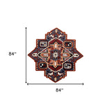 7' Maroon and Blue Medallion Area Rug - Homeroots