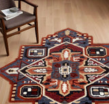 7' Maroon and Blue Medallion Area Rug - Homeroots