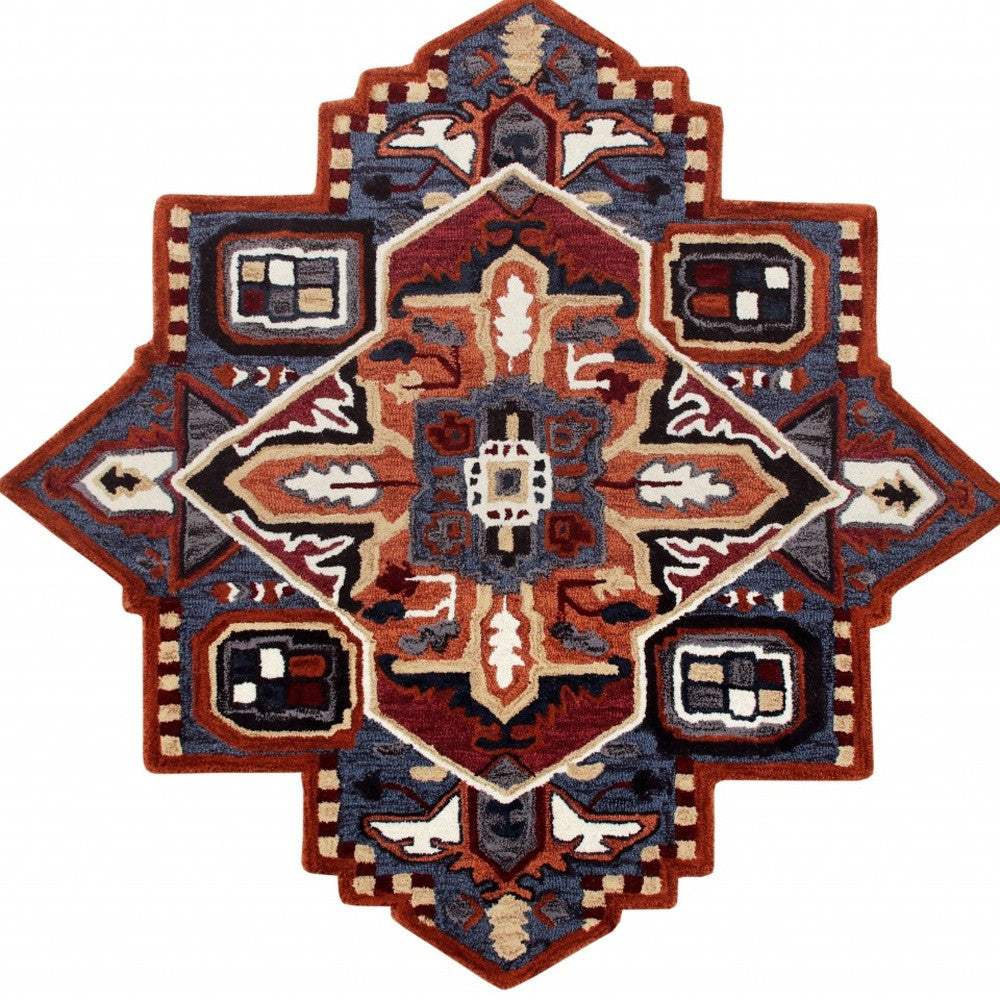 7' Maroon and Blue Medallion Area Rug - Homeroots - Flyclothing LLC