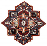 7' Maroon and Blue Medallion Area Rug - Homeroots
