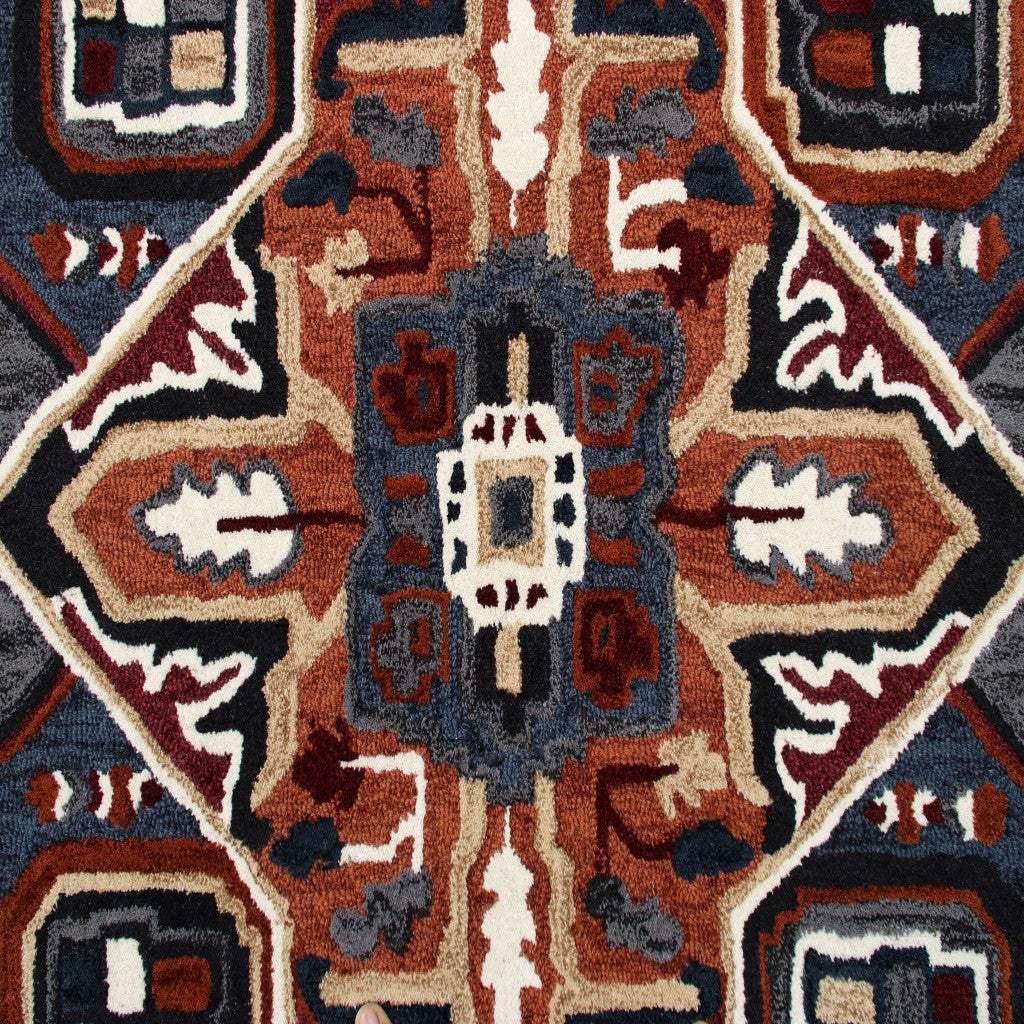 7' Maroon and Blue Medallion Area Rug - Homeroots - Flyclothing LLC