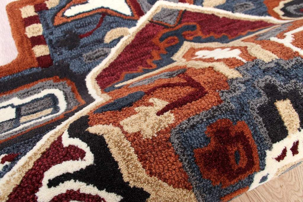 7' Maroon and Blue Medallion Area Rug - Homeroots - Flyclothing LLC