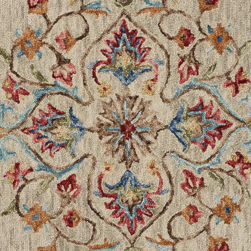 4' Round Beige Floral Medallion Area Rug - Homeroots - Flyclothing LLC