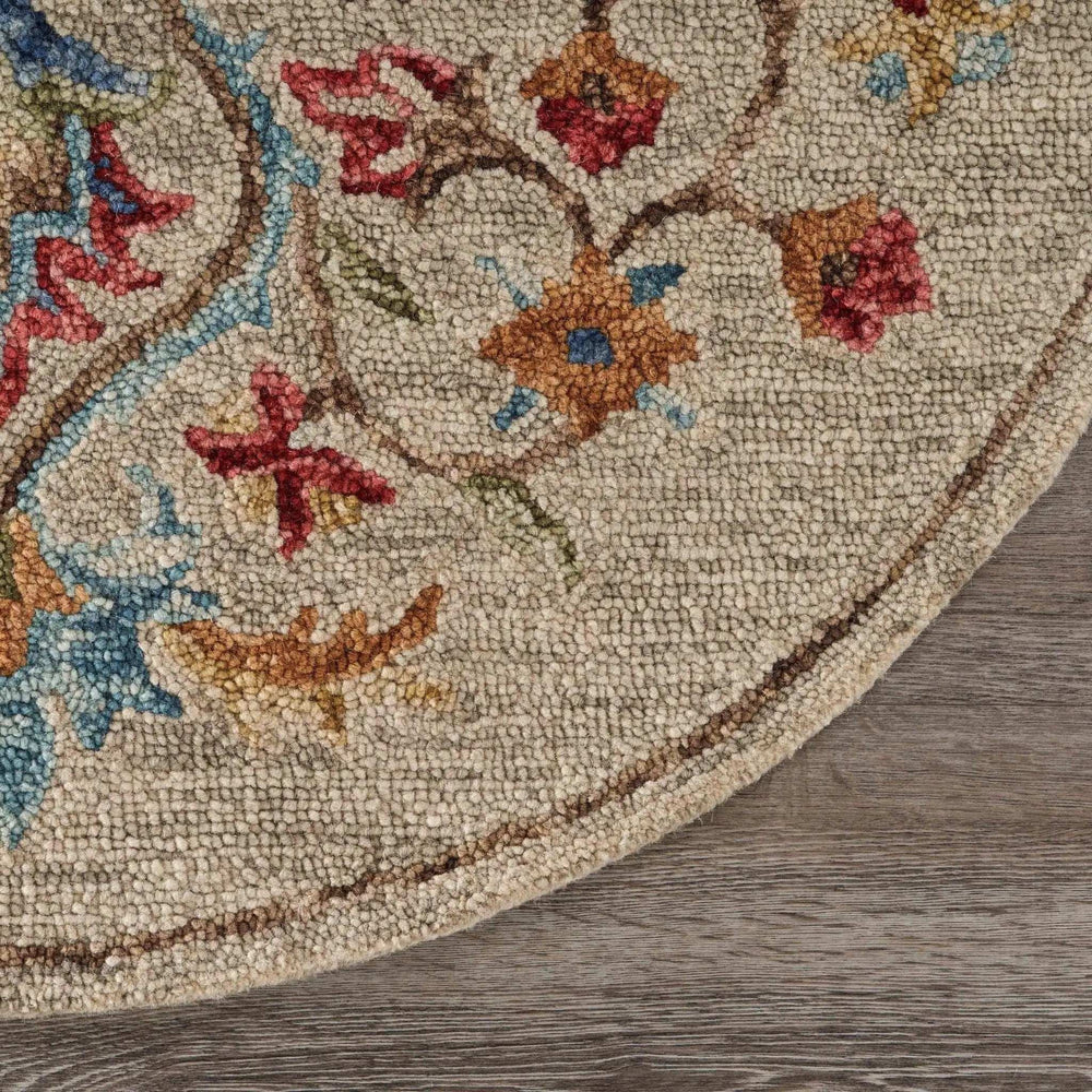 4' Round Beige Floral Medallion Area Rug - Homeroots - Flyclothing LLC