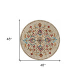 4' Round Beige Floral Medallion Area Rug - Homeroots