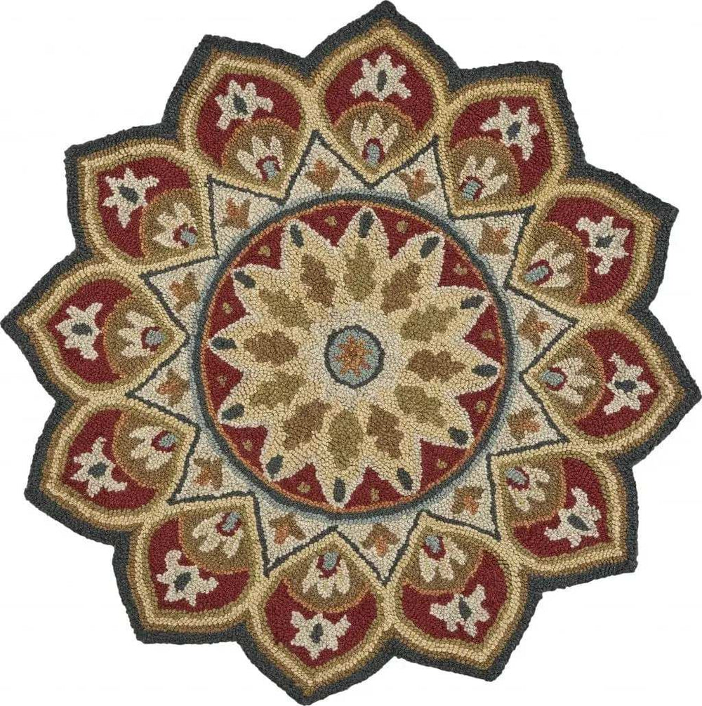 4' Round Red Decorative Petaled Edge Area Rug - Homeroots - Flyclothing LLC