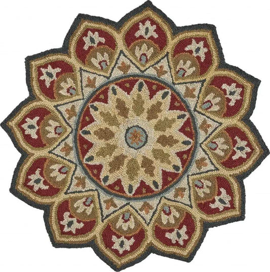 4' Round Red Decorative Petaled Edge Area Rug - Homeroots - Flyclothing LLC