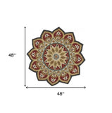 4' Round Red Decorative Petaled Edge Area Rug - Homeroots