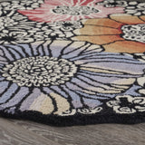 4' Round Red and Black Floral Area Rug - Homeroots