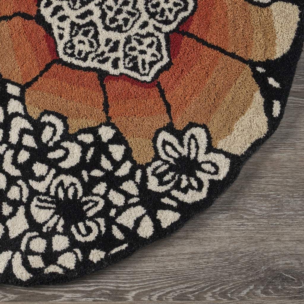6' Round Red and Black Floral Blossom Area Rug - Homeroots - Flyclothing LLC