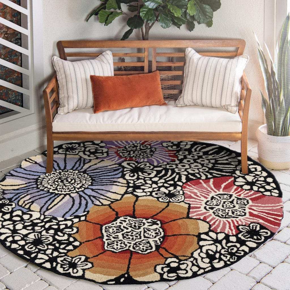 6' Round Red and Black Floral Blossom Area Rug - Homeroots - Flyclothing LLC