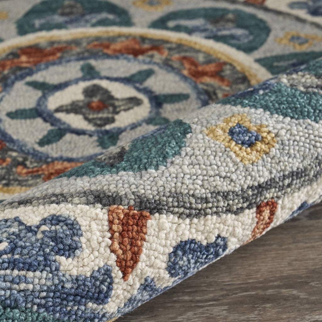 4' Round Teal Decorative Floral Area Rug - Homeroots - Flyclothing LLC