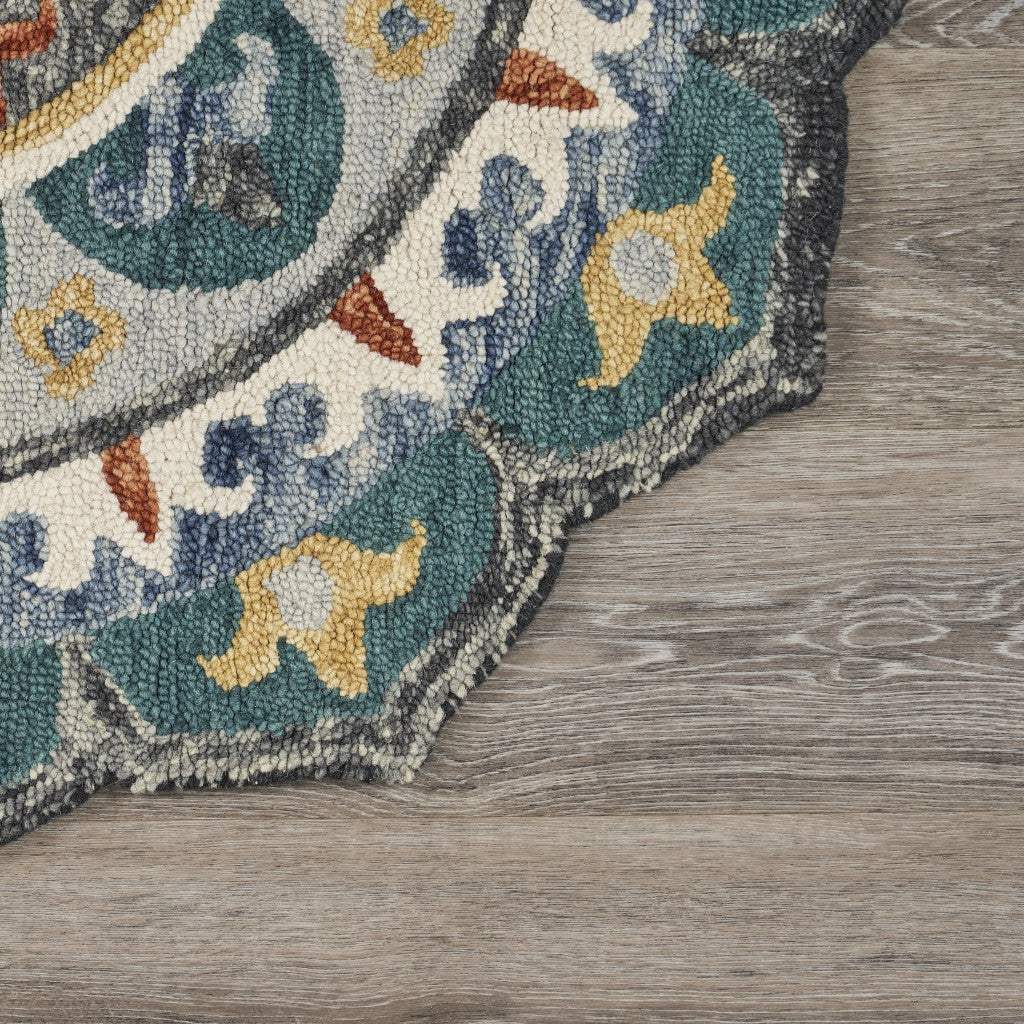 4' Round Teal Decorative Floral Area Rug - Homeroots - Flyclothing LLC