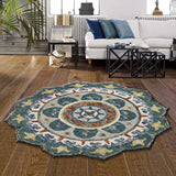 4' Round Teal Decorative Floral Area Rug - Homeroots - Flyclothing LLC