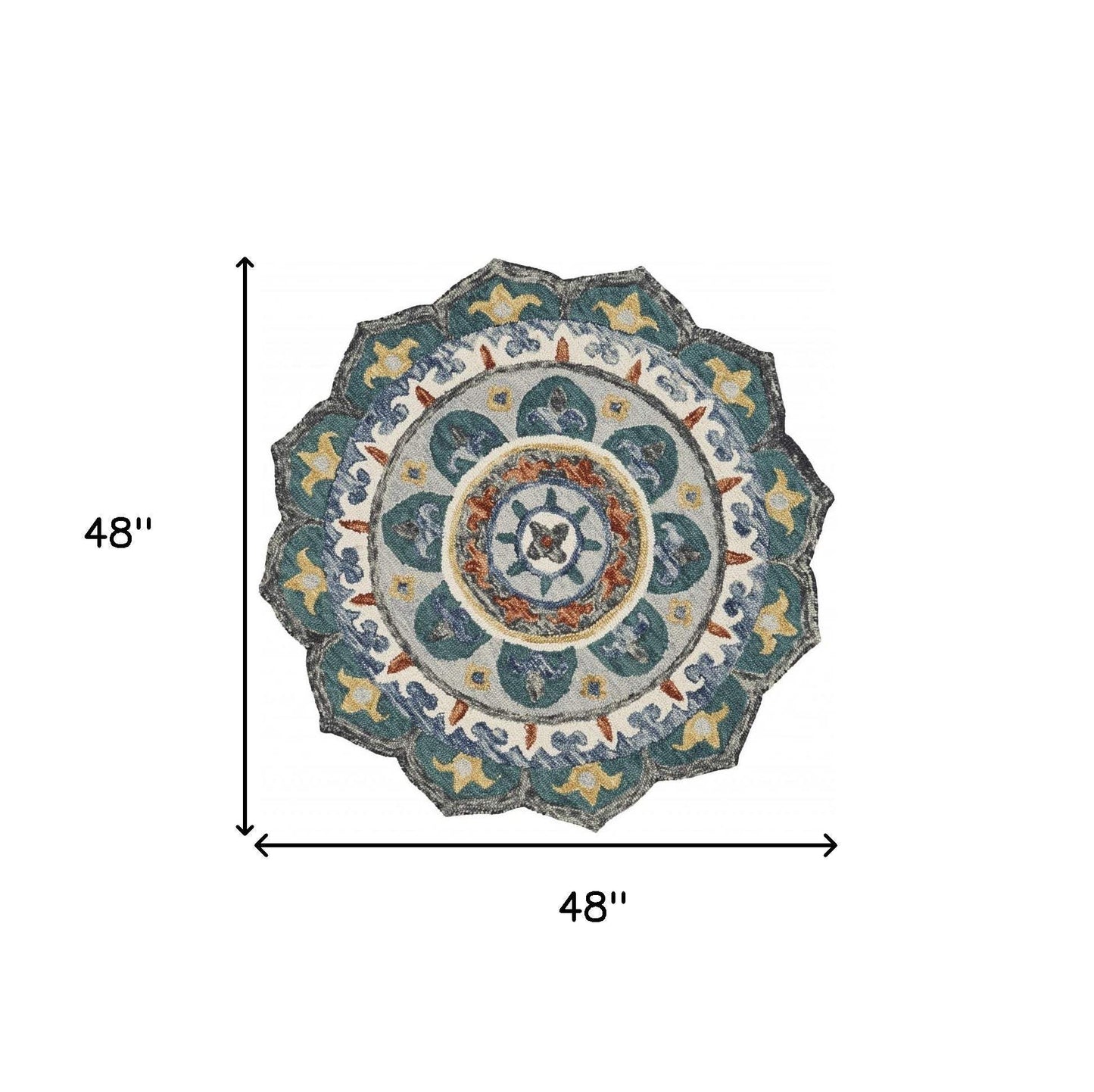 4' Round Teal Decorative Floral Area Rug - Homeroots - Flyclothing LLC