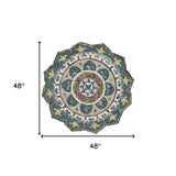 4' Round Teal Decorative Floral Area Rug - Homeroots - Flyclothing LLC
