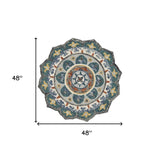 4' Round Teal Decorative Floral Area Rug - Homeroots