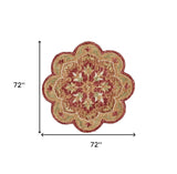 6' Round Rustic Red Scalloped Edge Area Rug - Homeroots