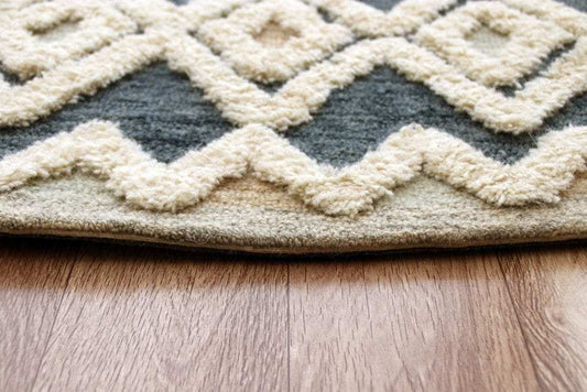 4' Round Blue and Cream Stripe Diamond Area Rug - Homeroots - Flyclothing LLC