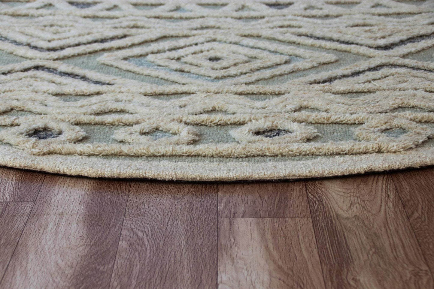 4' Round Blue and Cream Stripe Diamond Area Rug - Homeroots - Flyclothing LLC