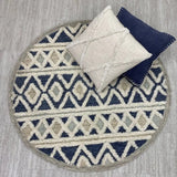 4' Round Blue and Cream Stripe Diamond Area Rug - Homeroots