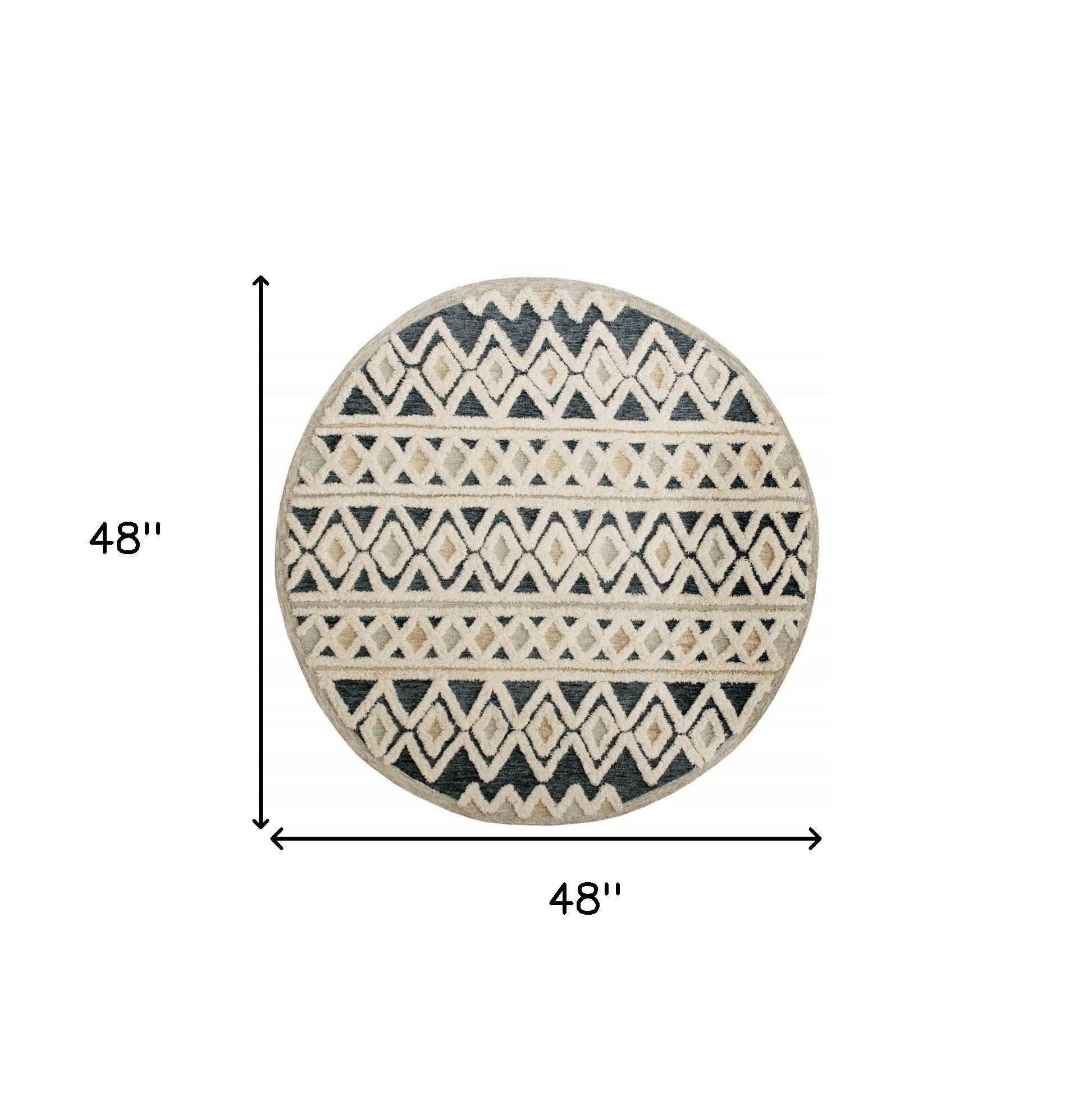 4' Round Blue and Cream Stripe Diamond Area Rug - Homeroots - Flyclothing LLC