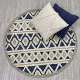 6' Round Blue and Cream Striped Diamonds Area Rug - Homeroots - Flyclothing LLC