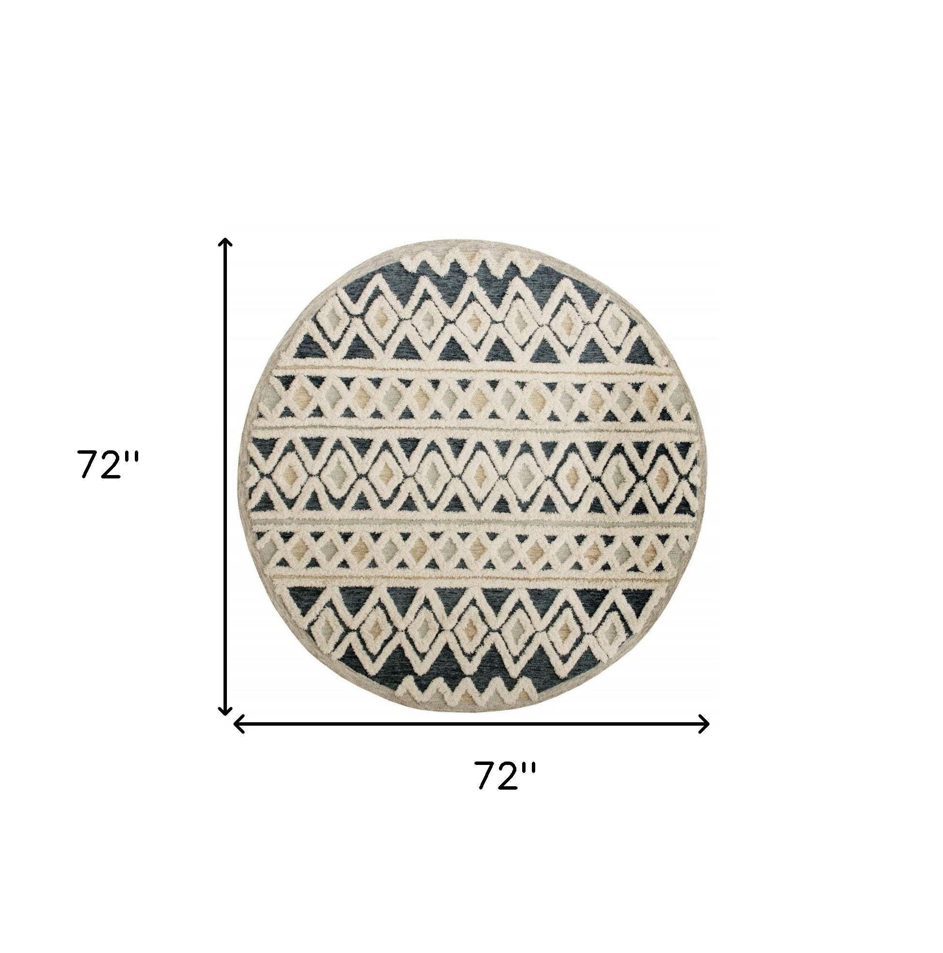 6' Round Blue and Cream Striped Diamonds Area Rug - Homeroots - Flyclothing LLC