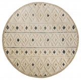 4' Round Cream and Blue Stripe Diamond Area Rug - Homeroots