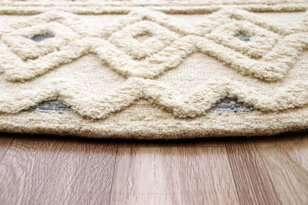 4' Round Cream and Blue Stripe Diamond Area Rug - Homeroots - Flyclothing LLC