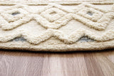 4' Round Cream and Blue Stripe Diamond Area Rug - Homeroots
