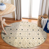 4' Round Cream and Blue Stripe Diamond Area Rug - Homeroots - Flyclothing LLC