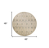 4' Round Cream and Blue Stripe Diamond Area Rug - Homeroots - Flyclothing LLC