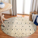 6' Round Cream and Blue Striped Diamonds Area Rug - Homeroots - Flyclothing LLC