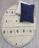 6' Round Cream and Blue Striped Diamonds Area Rug - Homeroots - Flyclothing LLC