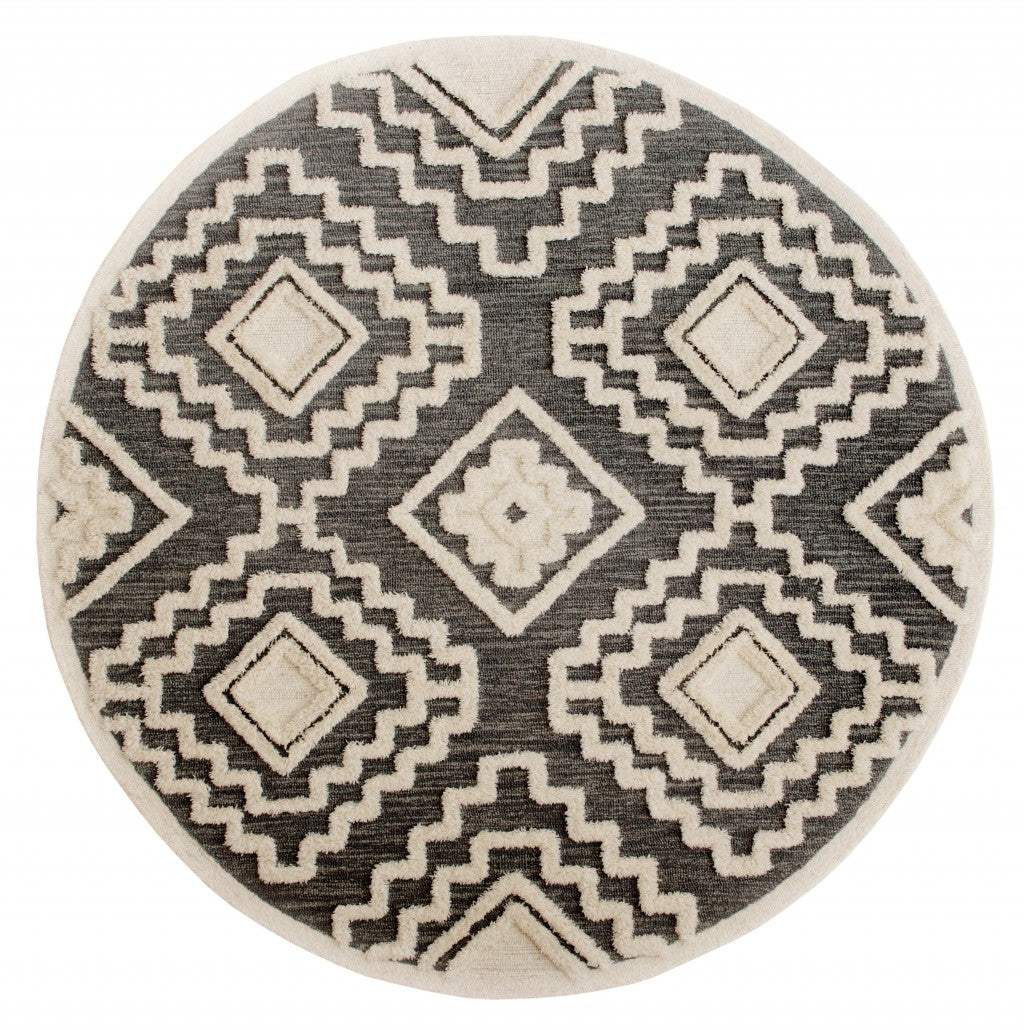 6' Round Gray and Cream Geometric Area Rug - Homeroots - Flyclothing LLC
