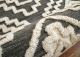 6' Round Gray and Cream Geometric Area Rug - Homeroots