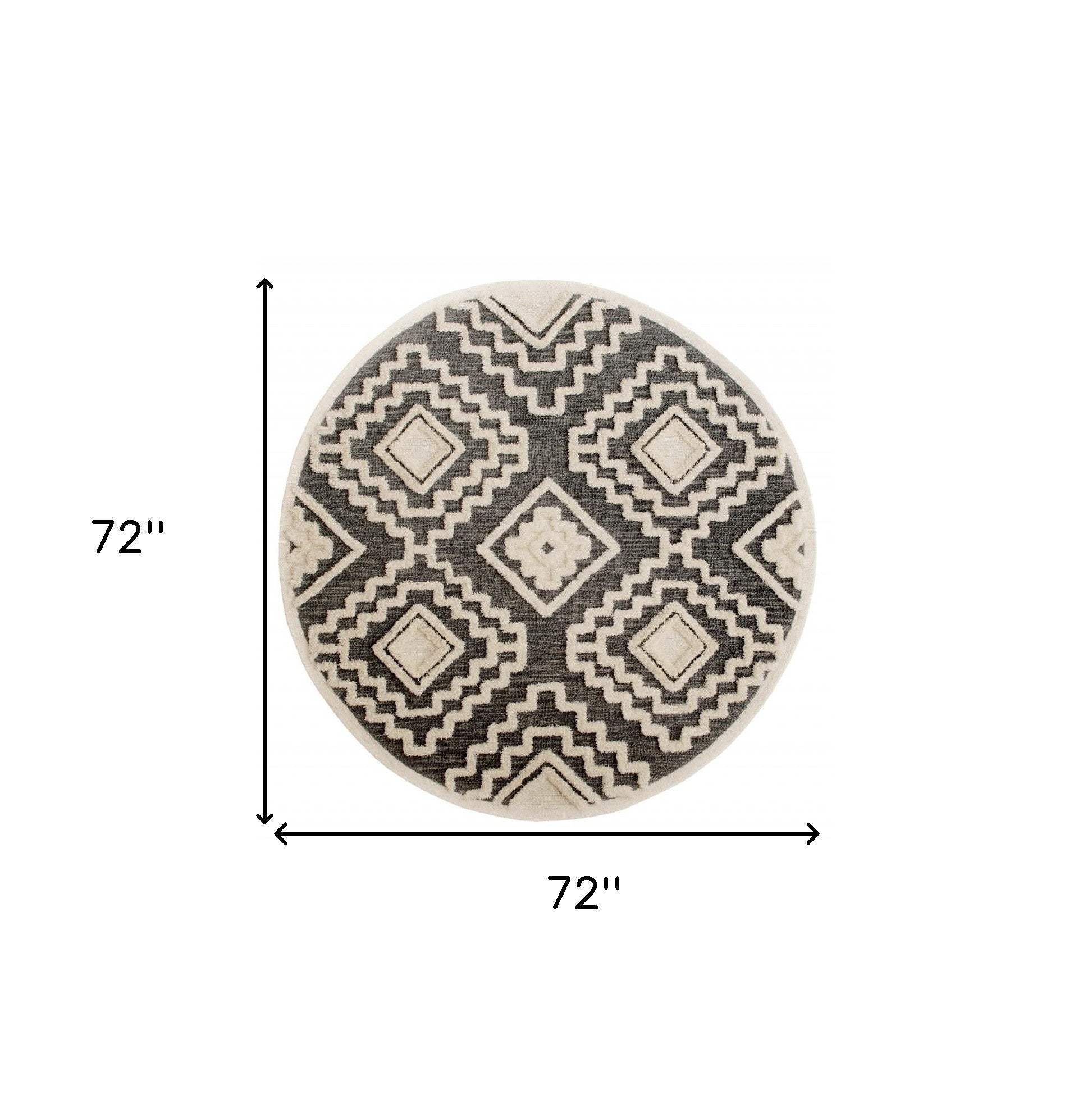 6' Round Gray and Cream Geometric Area Rug - Homeroots - Flyclothing LLC