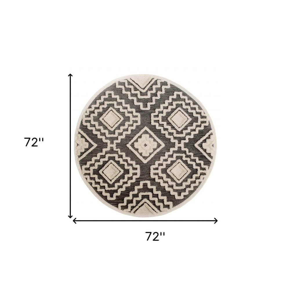 6' Round Gray and Cream Geometric Area Rug - Homeroots - Flyclothing LLC