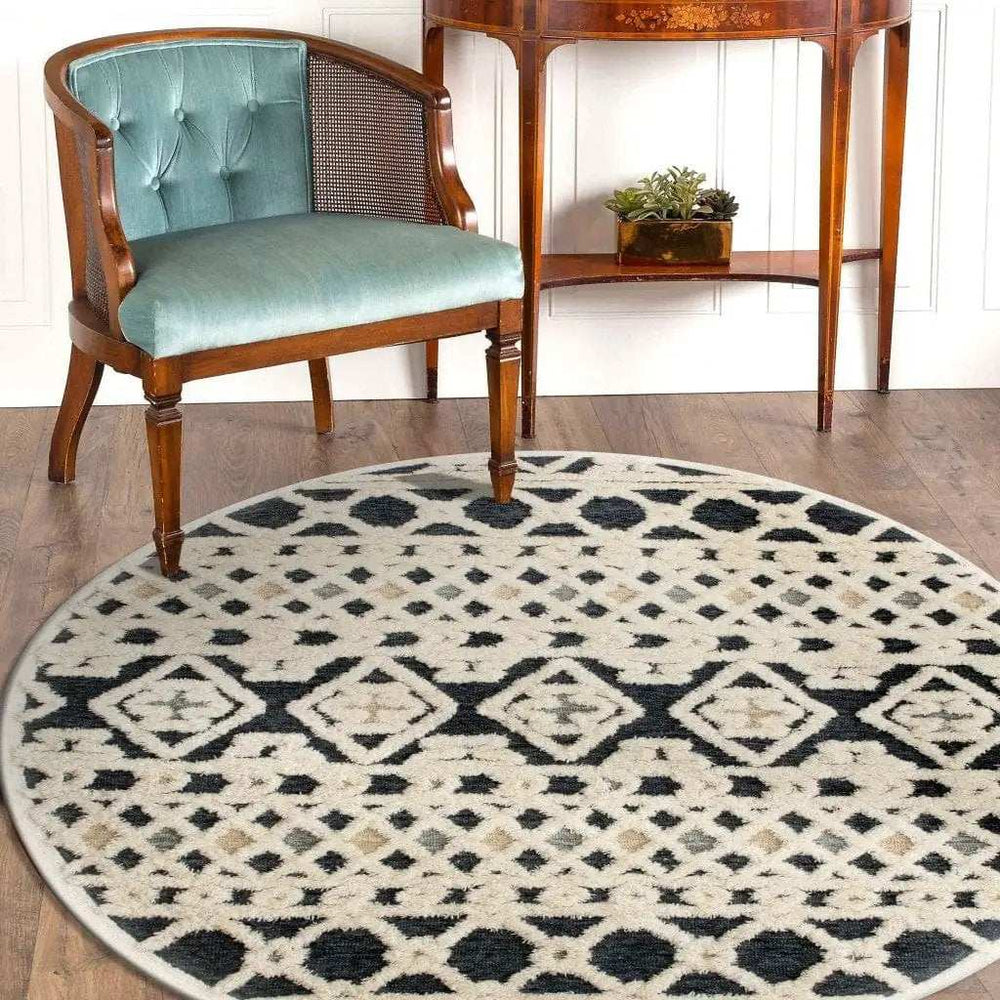 4' Round Blue and Cream Decorative Area Rug - Homeroots - Flyclothing LLC